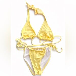 No Boundaries | Sunny Yellow | Textured | String | Bikini Set | XS | Halter Top
